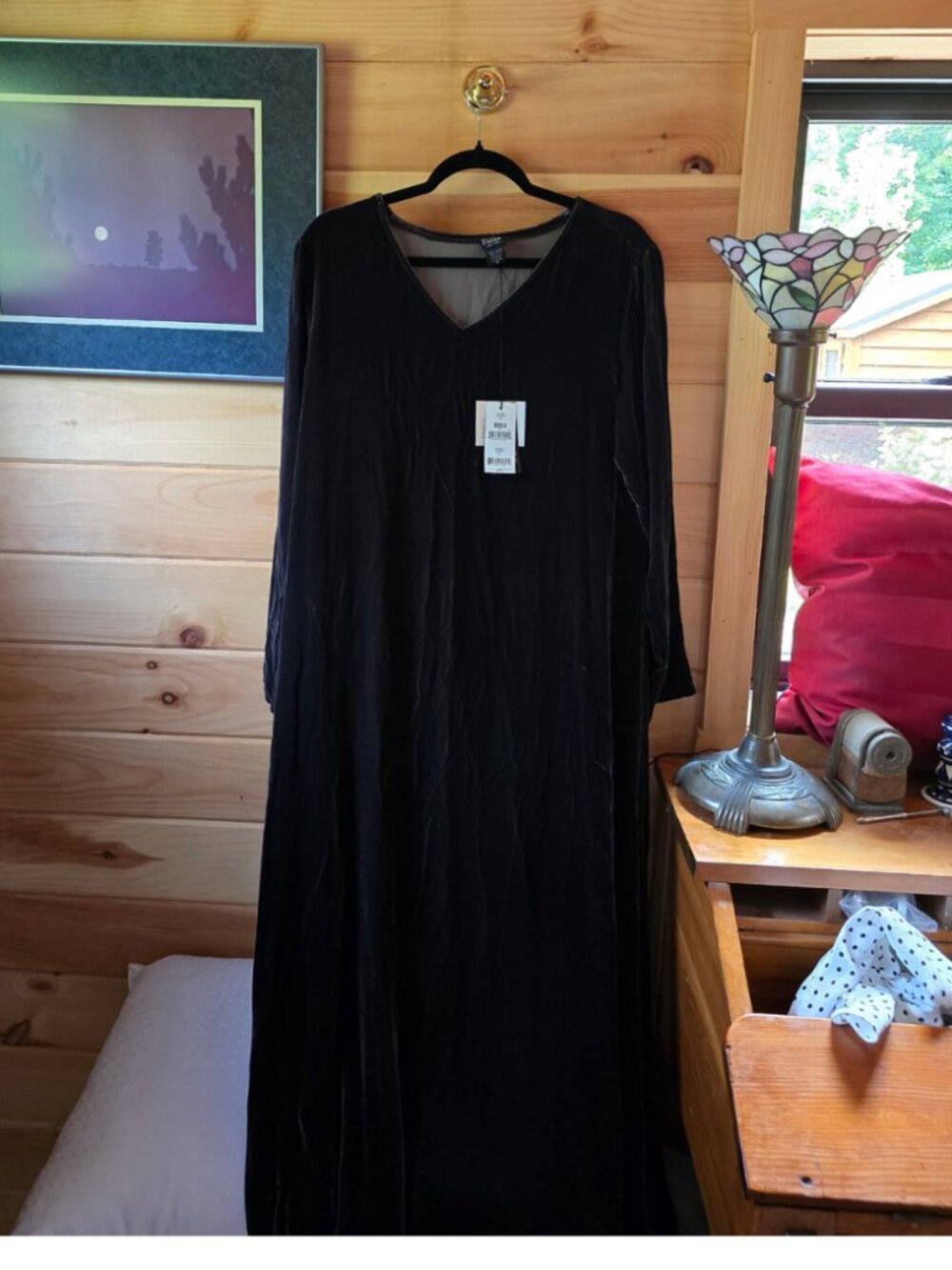 Eileen Fisher Charcoal Black Silk Blend Velvet Maxi Dress NWT Medium